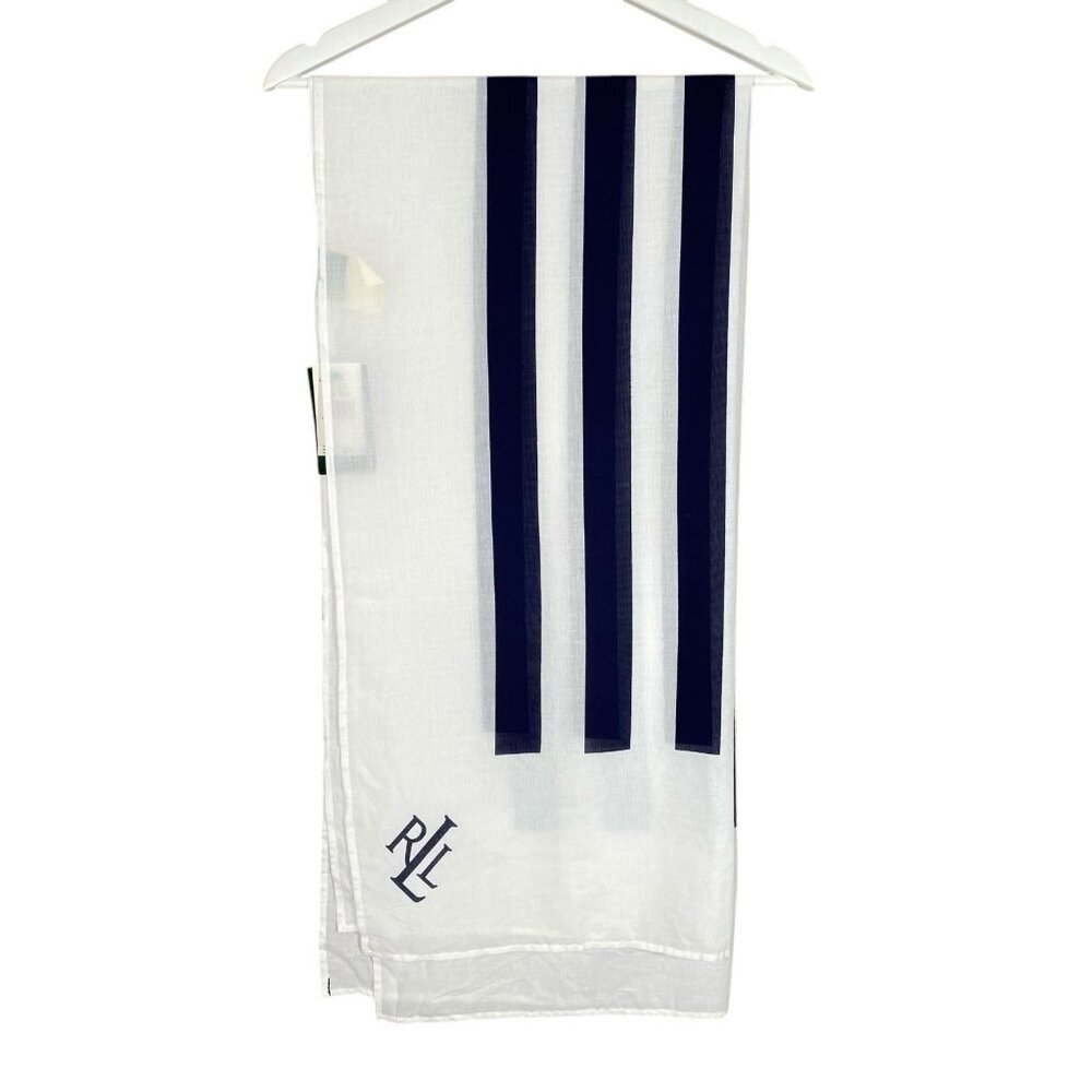 Lauren Ralph Lauren White Scarf with Navy Blue Stripes